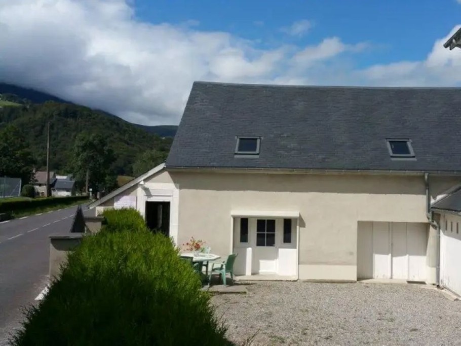 Front of gîte sleeps 6 with attached garage in corner for bikes, skis etc....