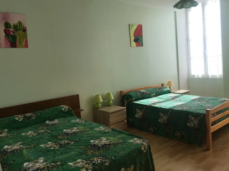 Chambre verte pour 3 personnes avec un lit en 120 et un lit en 140