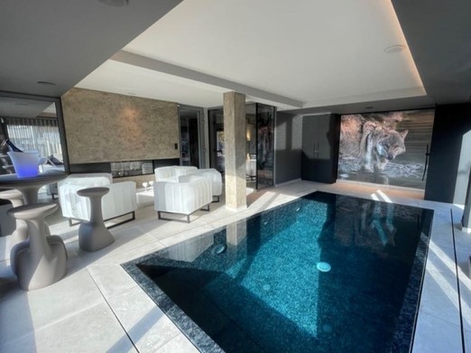 Piscine chauffée  - La Loge aux Loups, maison contemporaine avec piscine intérieure, sauna, local vélo, à 100 m du lac