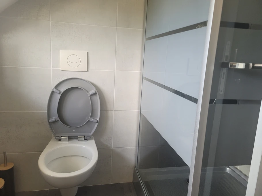 Holiday home, Plouha, upstairs bathroom with shower, toilet and double washbasin