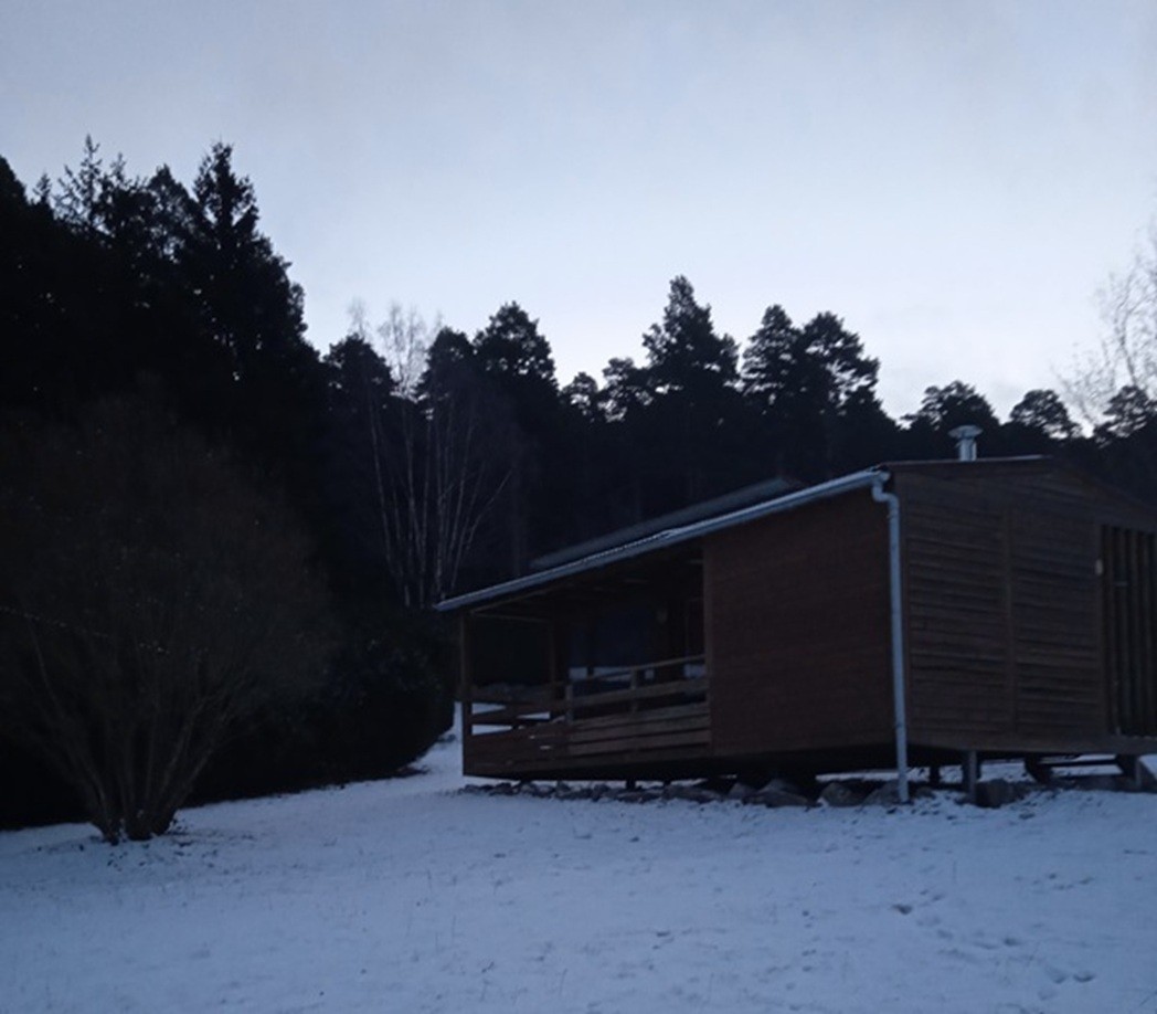 View of chalet 45 in the snow