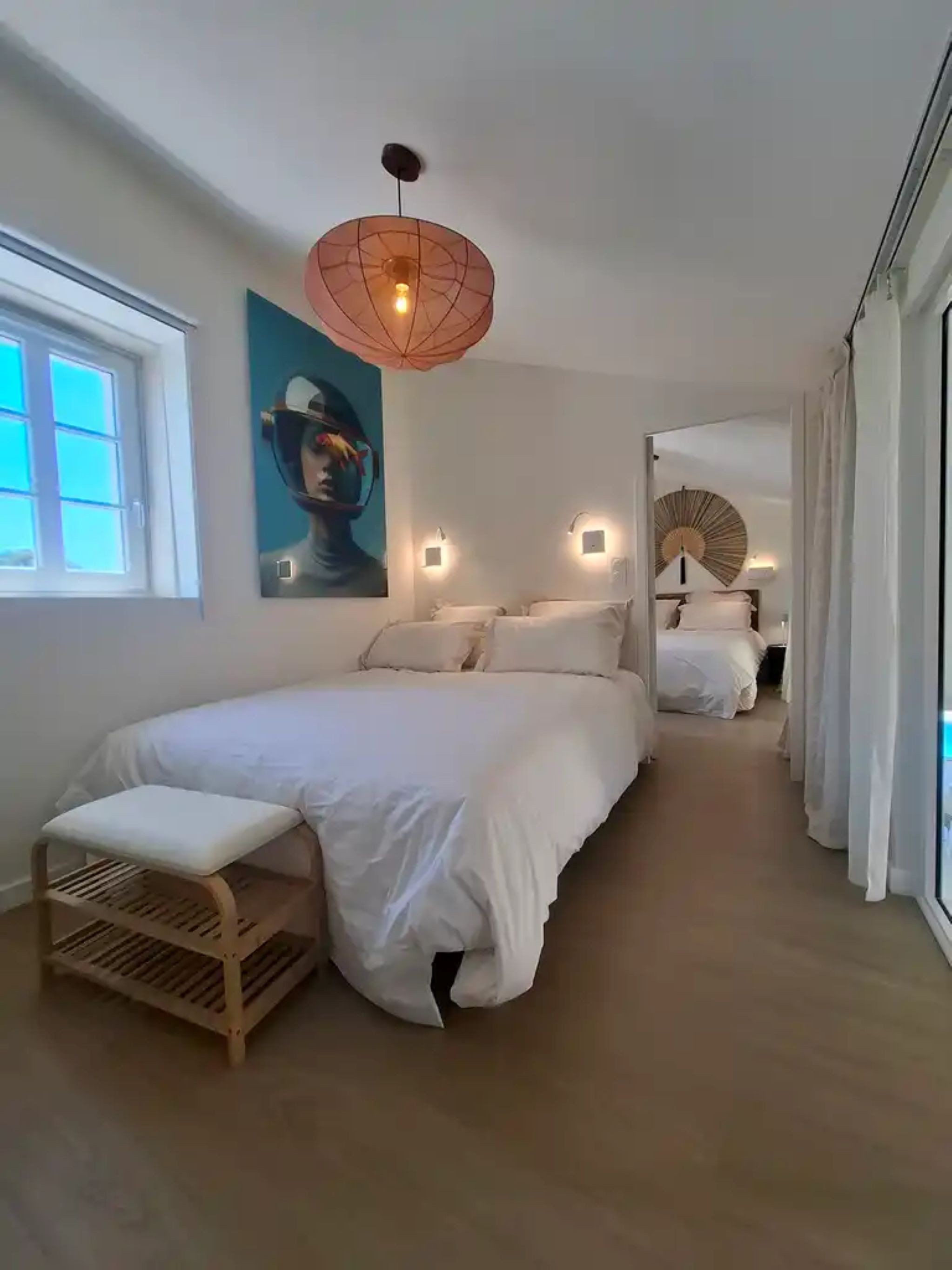 Two adjoining bedrooms on the first floor with blackout curtains