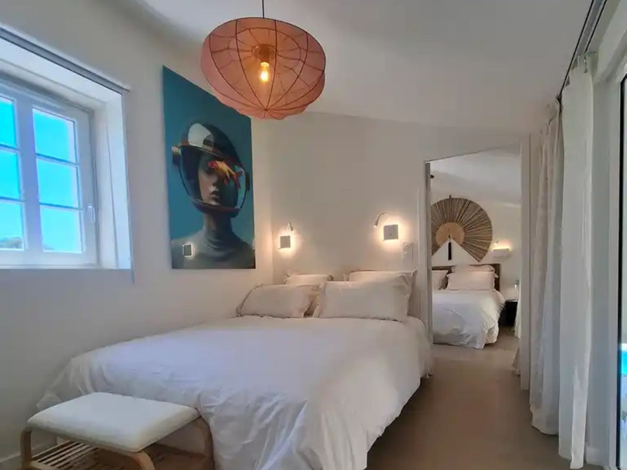 Two adjoining bedrooms on the first floor with blackout curtains