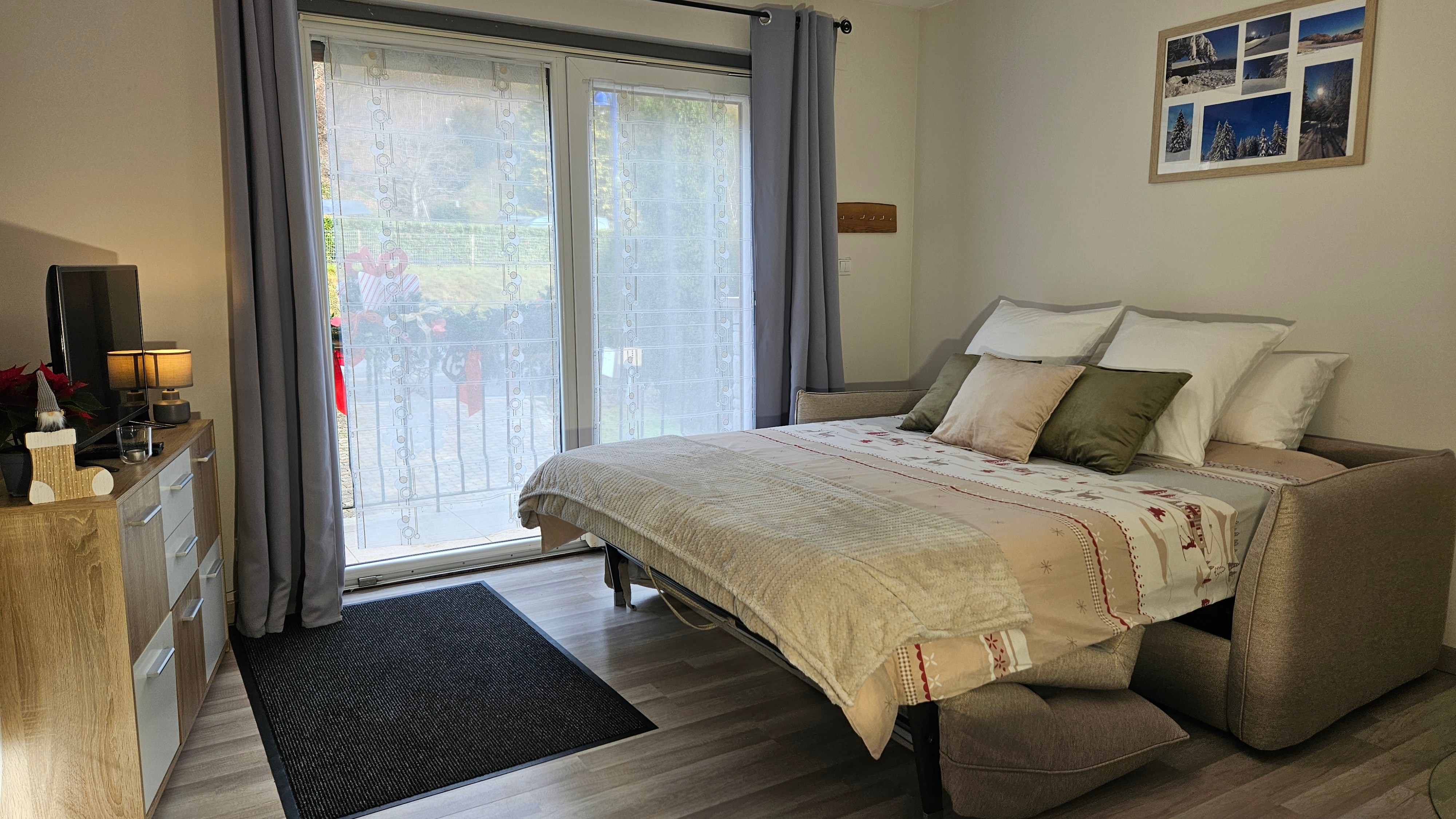 Express sofa bed with comfortable mattress size 160 * 200 in the living room, dining room