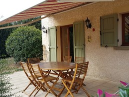 Private terrace with awning for outdoor dining