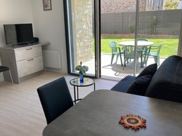 Interior view overlooking private garden.