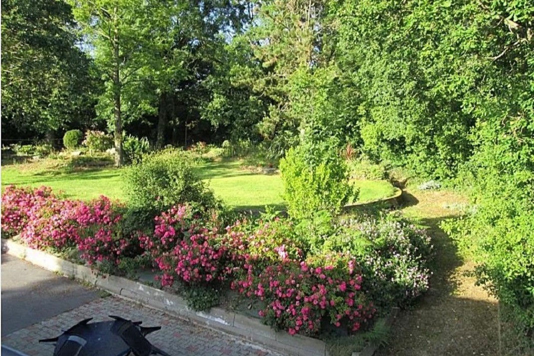 Très beau et grand jardin paysagé et fleuri à l'arrière de la maison