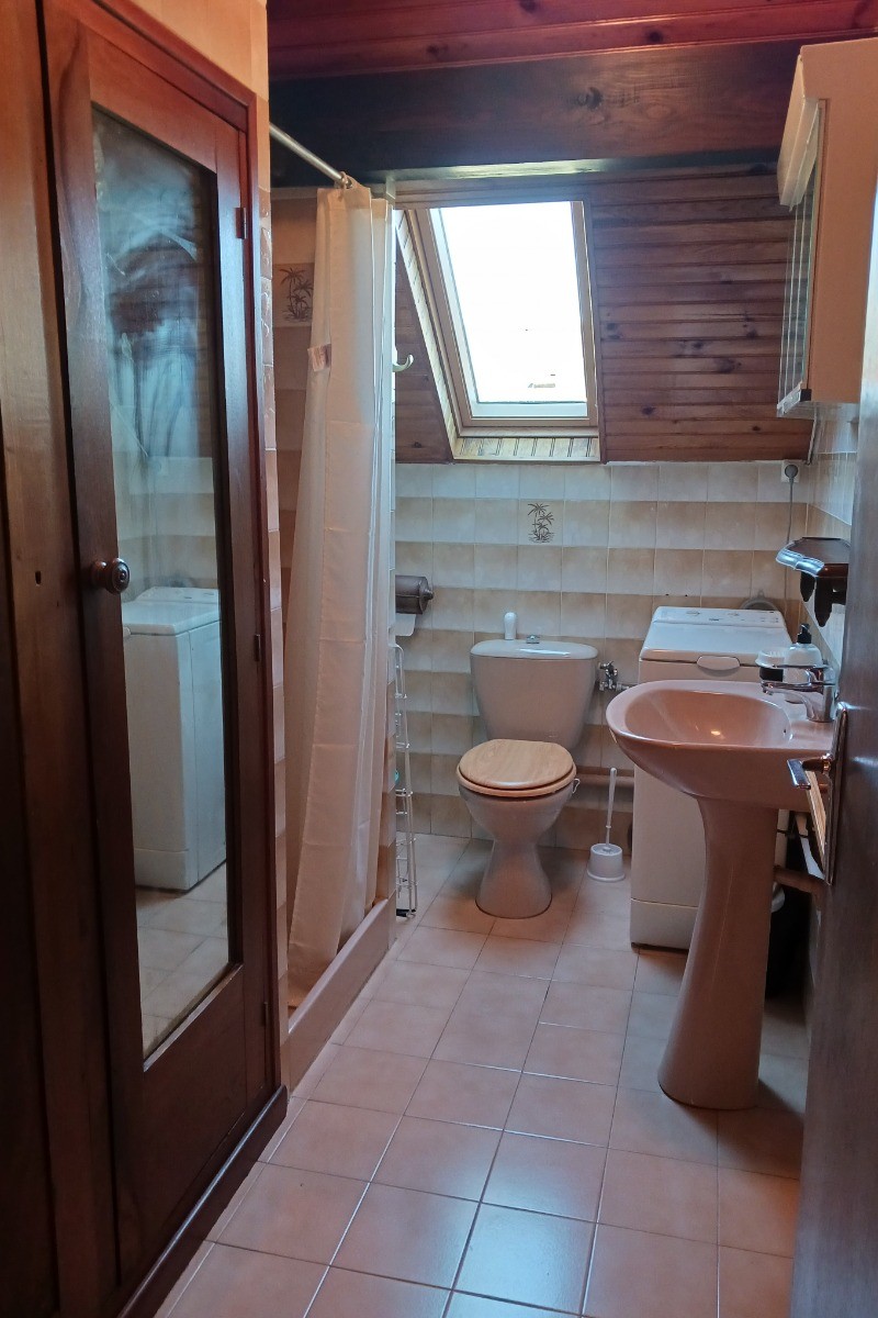 Salle d'eau avec toilette et machine à laver