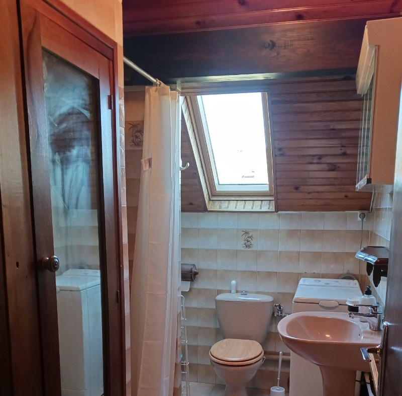 Salle d'eau avec toilette et machine à laver