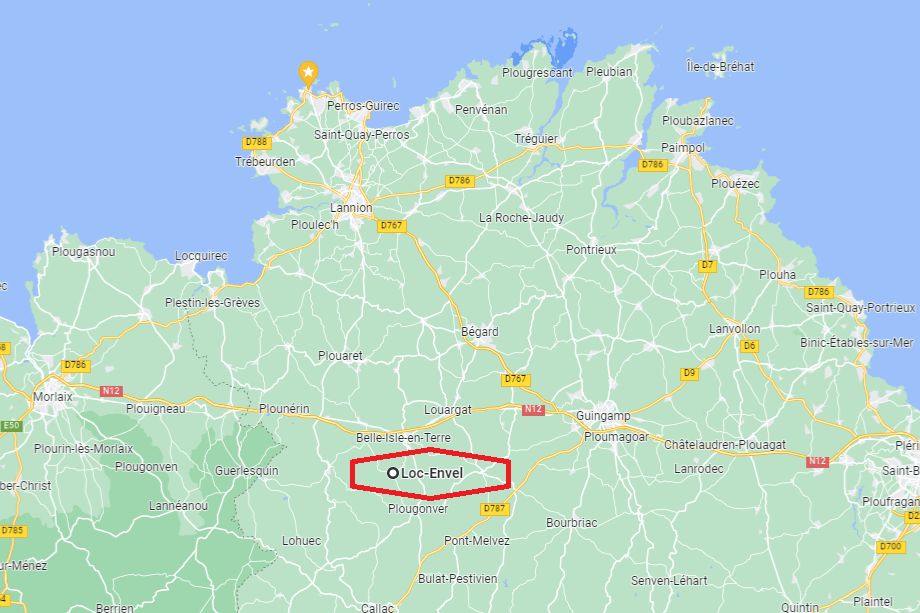 @Clévacances - GITE POUR 6 A 10 PERSONNES - CENTRE BRETAGNE - LOC ENVEL - ENTRE LE FINISTERE ET LA COTE DE GRANIT ROSE - carte secteur