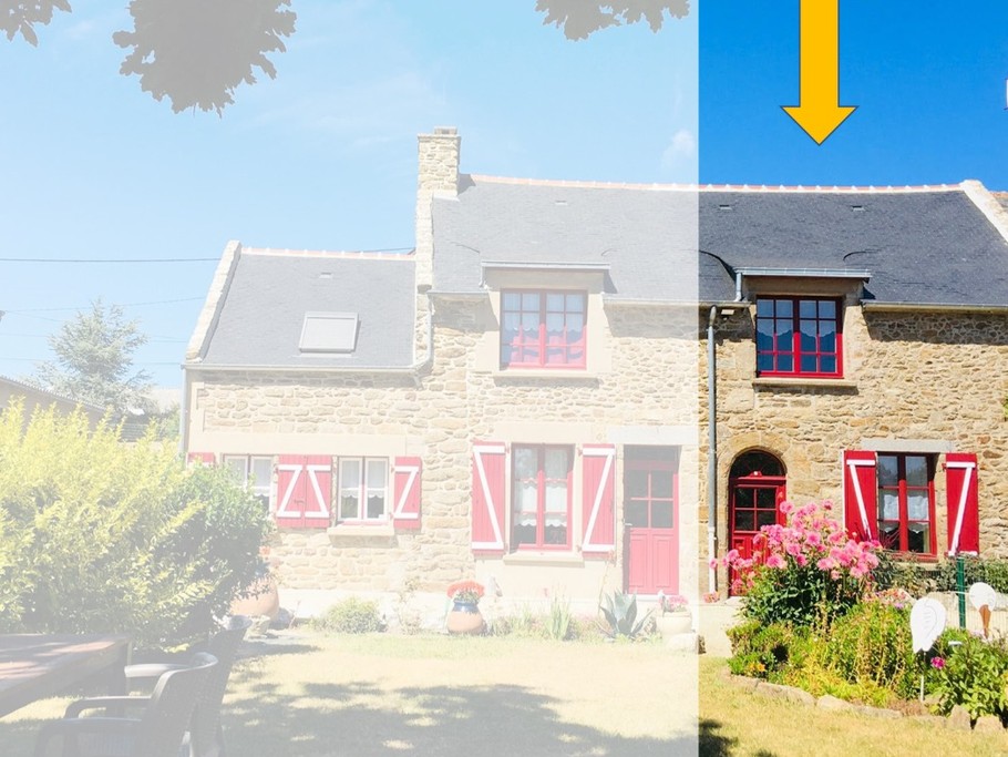 Semi-detached house in an old farmhouse in a quiet hamlet on the Pointe du Grouin in Cancale. Long garden