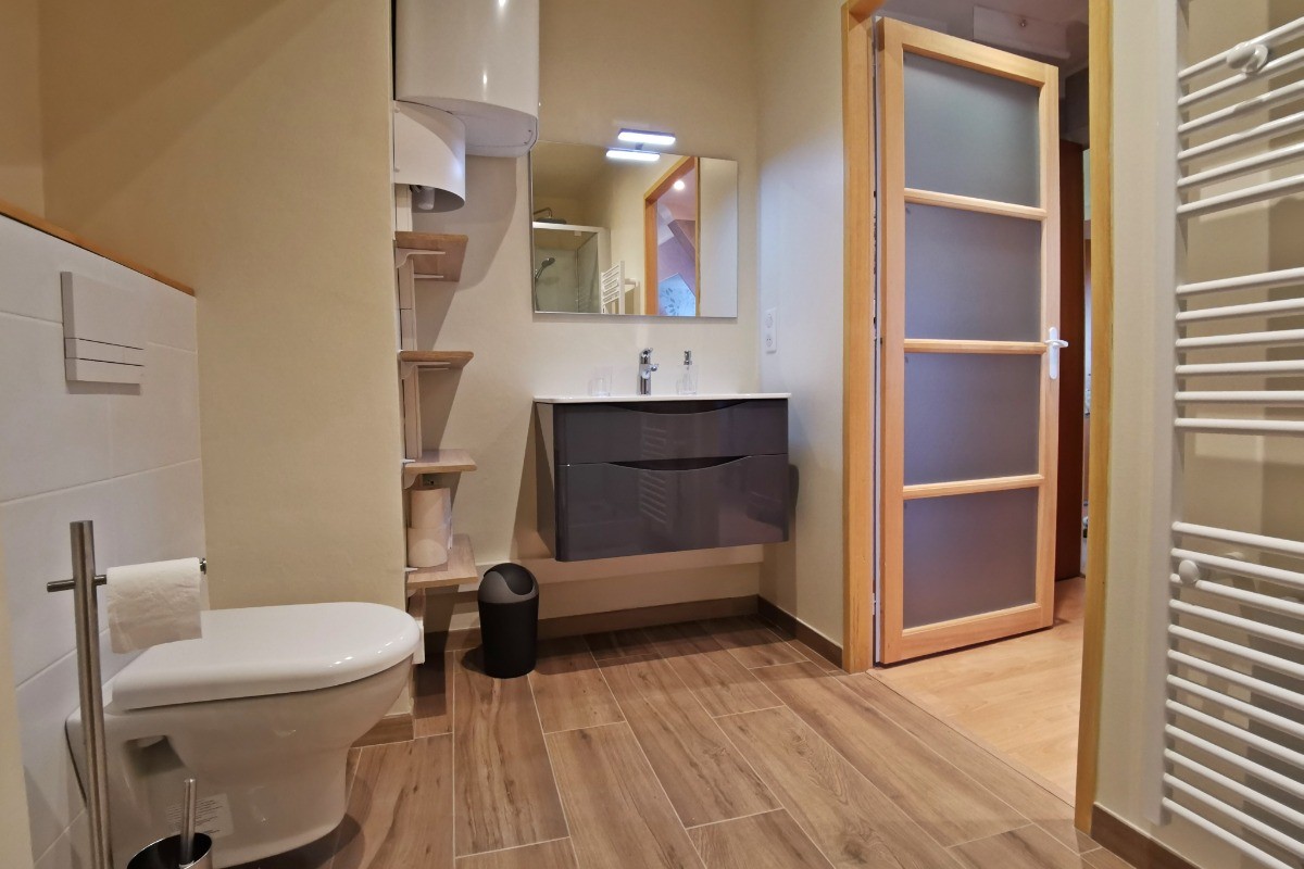 Salle d'eau avec WC dans la chambre Océan et commune avec la chambre 2 Lilas