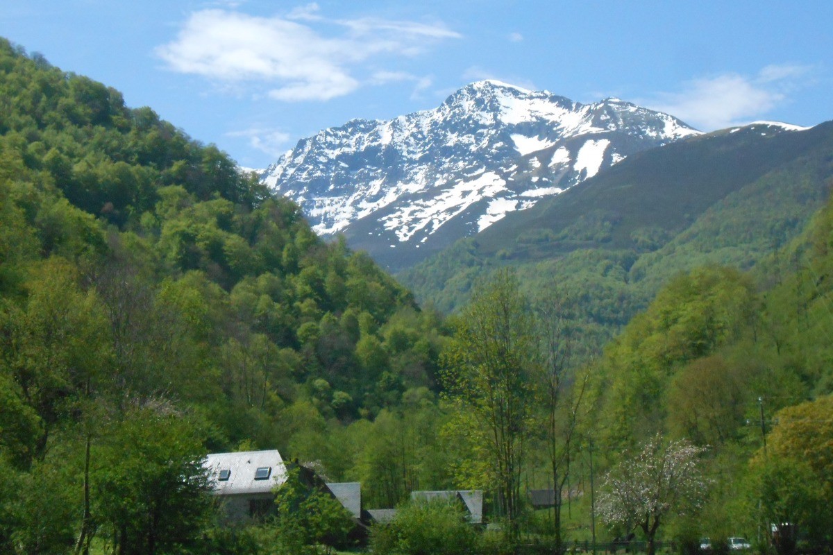 Domaine de l'Artigou au printemps avec vue sur la Mail de Bulard 2754m