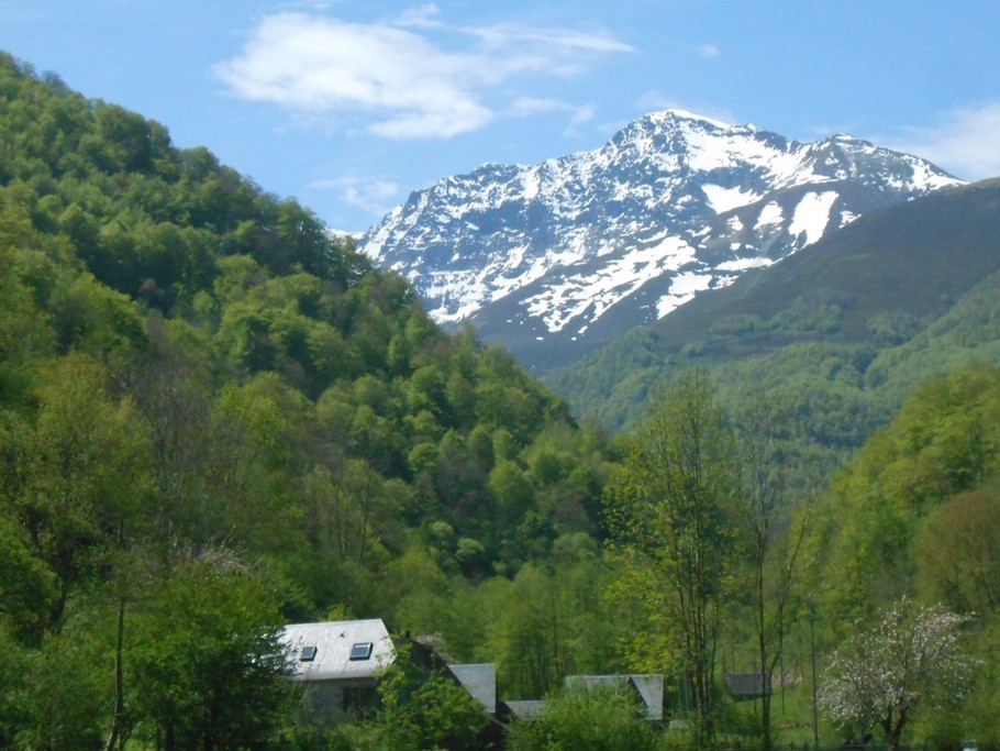 Domaine de l'Artigou au printemps avec vue sur la Mail de Bulard 2754m