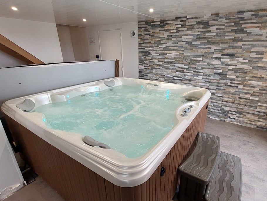 Jacuzzi avec espace douche et toilettes