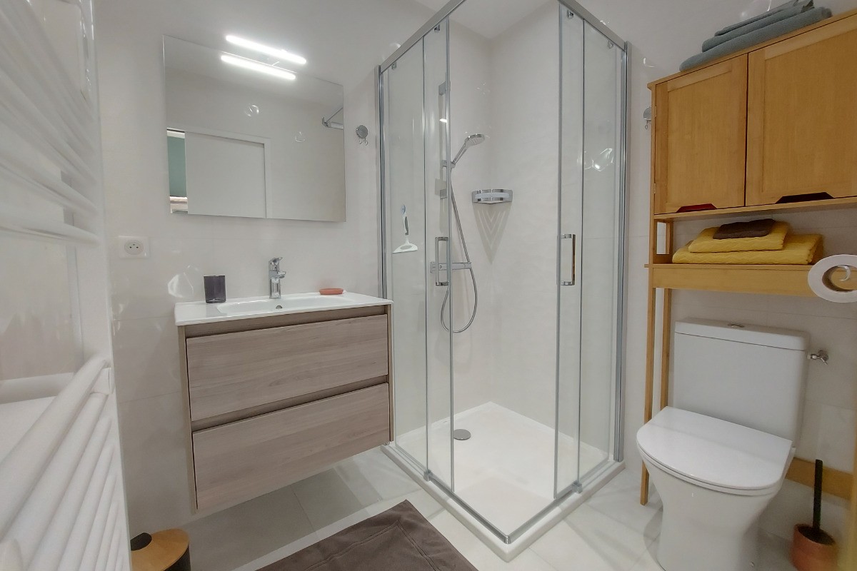 LA SALLE D'EAU - WC - Douche confortable (90x90) - Sèche-cheveu - Radiateur sèche-serviette -  Etendoir à linge
