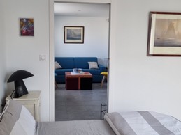 Bedroom overlooking the living room