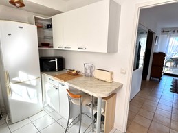 Kitchen: microwave and fridge