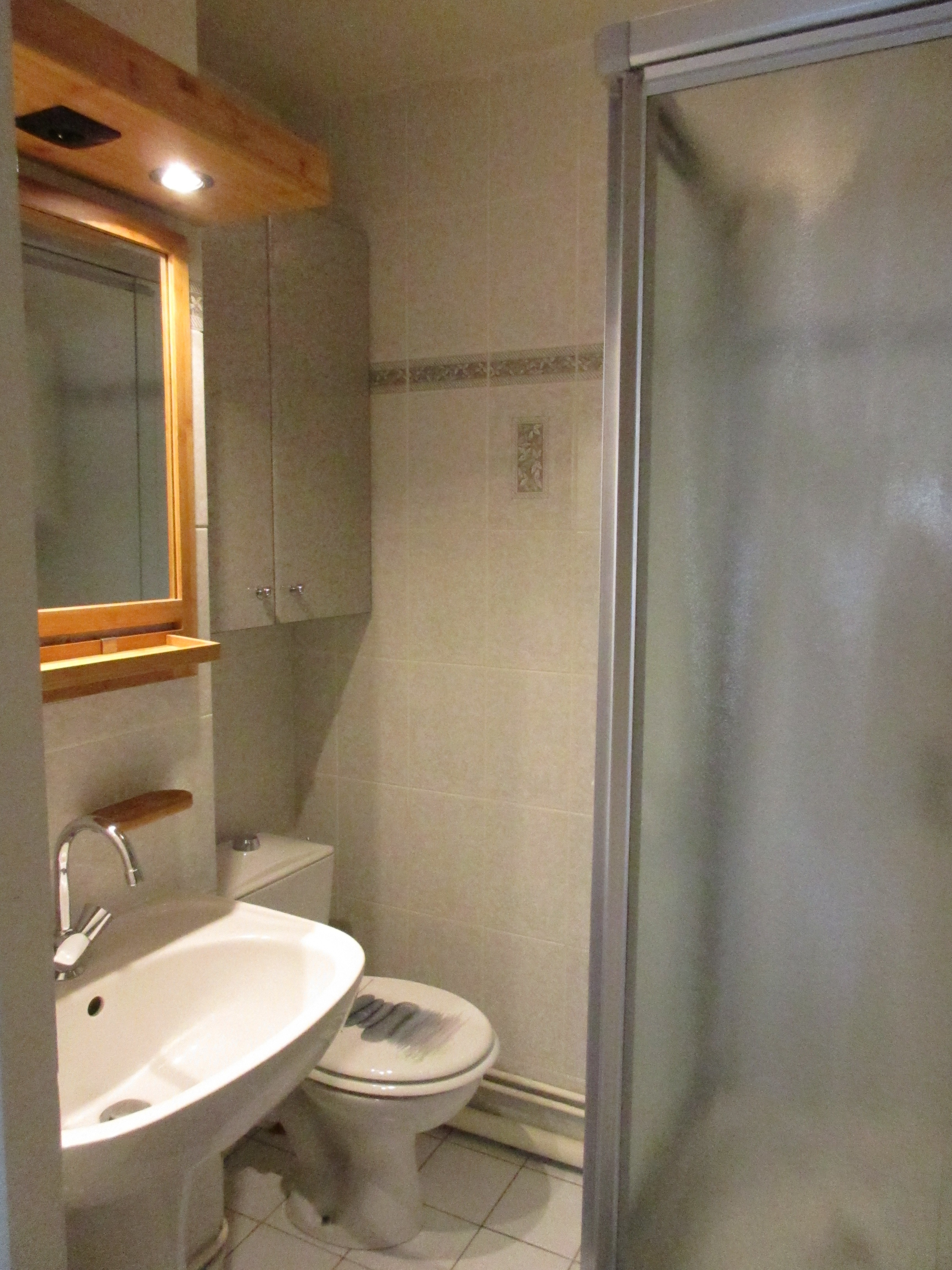 Salle d'eau attenant à la Chambre 1  comprenant une douche, un lavabo et un WC  