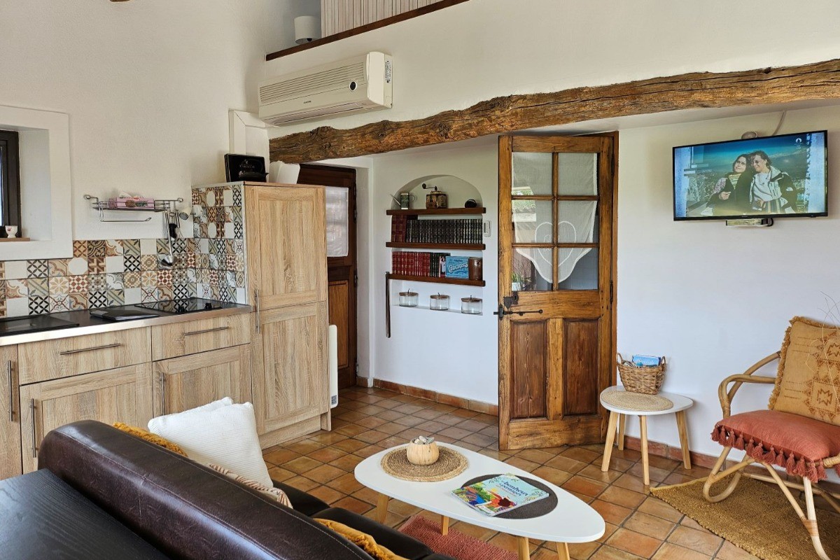 Pièce de vie cosy toute équipée, Gîte le Mazet, Domaine la Melette