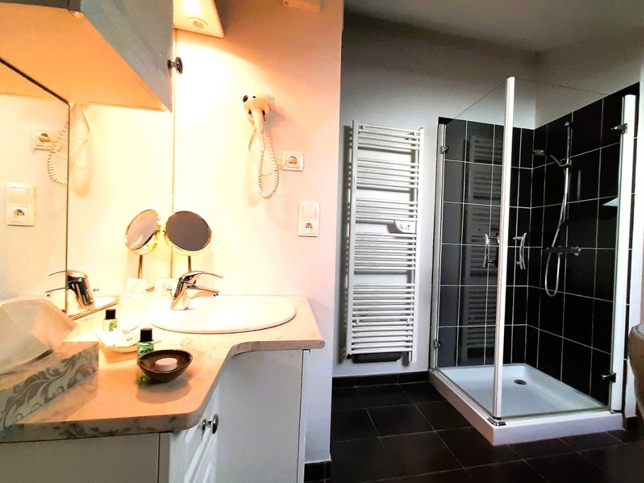 Salle d'eau de la chambre Cziffra et Jacuzzi privatif !