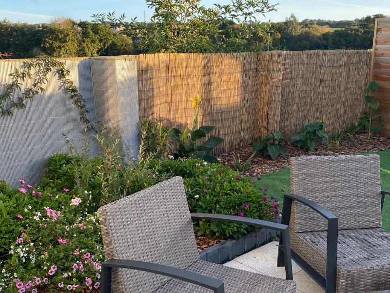 Le Gîte 55, Le Guern, Clévacances, location Paimpol, la terrasse privative