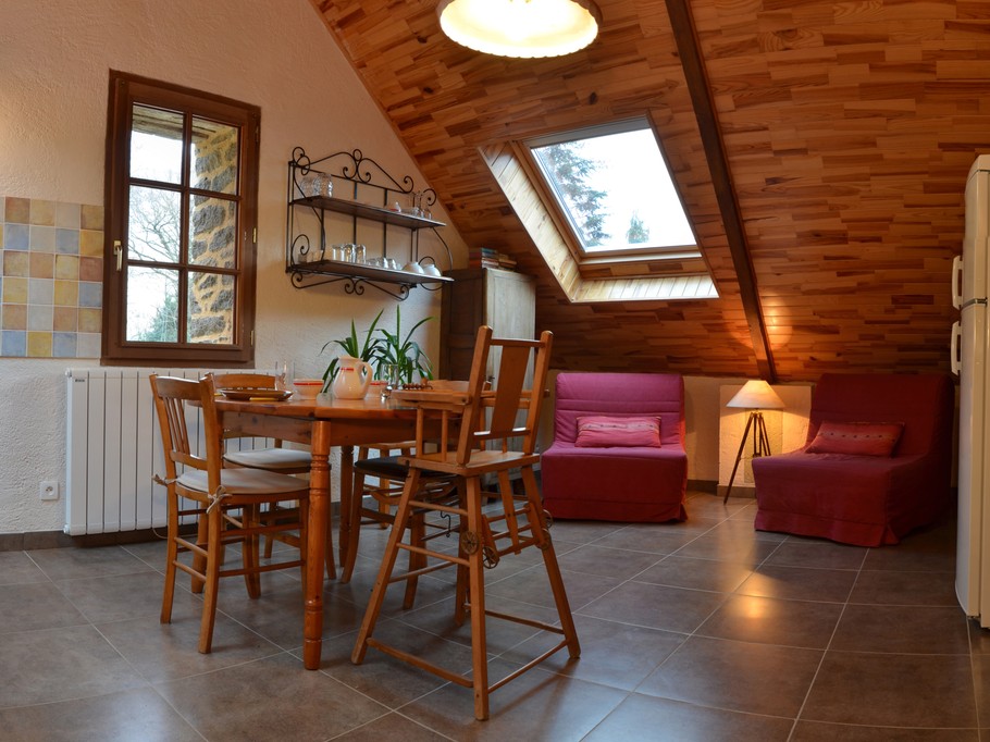 Pièce de vie avec avec une grande hauteurs sous plafond (cuisine, séjour, salon)