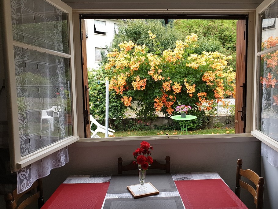 Cuisine avec vue sur le jardin