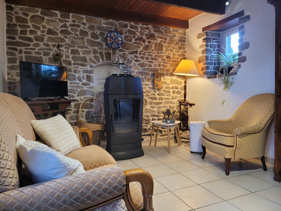 Le Grand, location de vacances Clévacances, séjour salon cuisine RDC