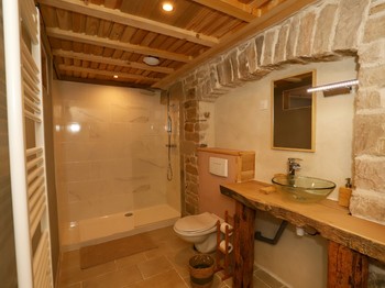 Salle d'eau + wc dans la Chambre Pierre - L'Hôtel Enfoncée Chambres et Table d'hôtes Le Val d'Ajol