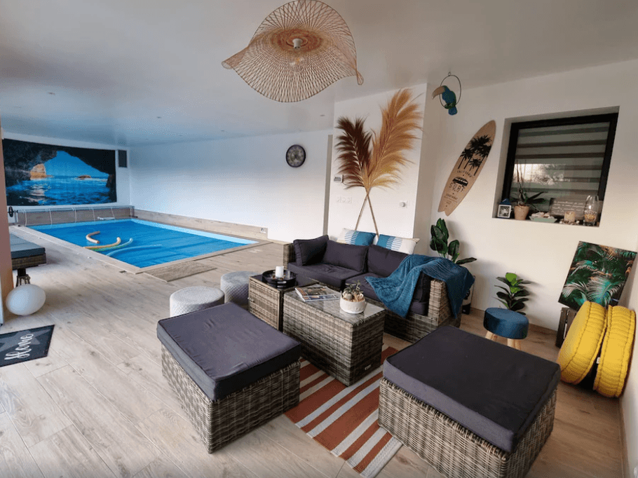 relaxation lounge by the heated indoor pool