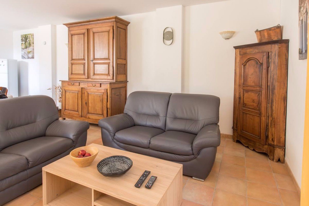 un grand séjour avec un salon cosy