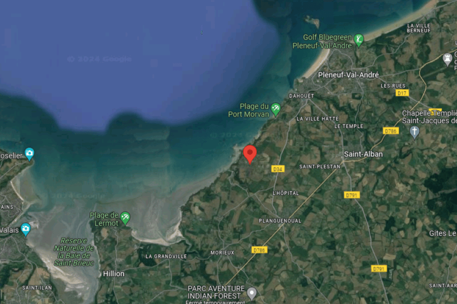 Location Planguenoual 6 pers, 3 chambres, Mme Hervé - carte- Côtes d'Armor - Bretagne