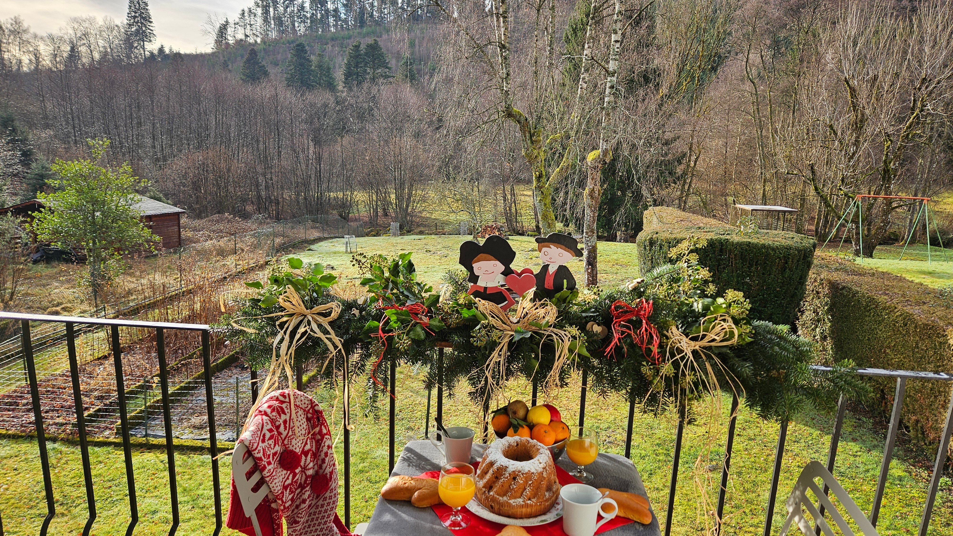 The terrace at the back of the house overlooking the private grounds