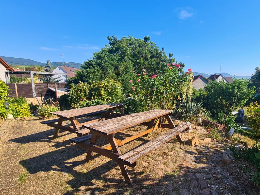 view of the installation, table in the garden