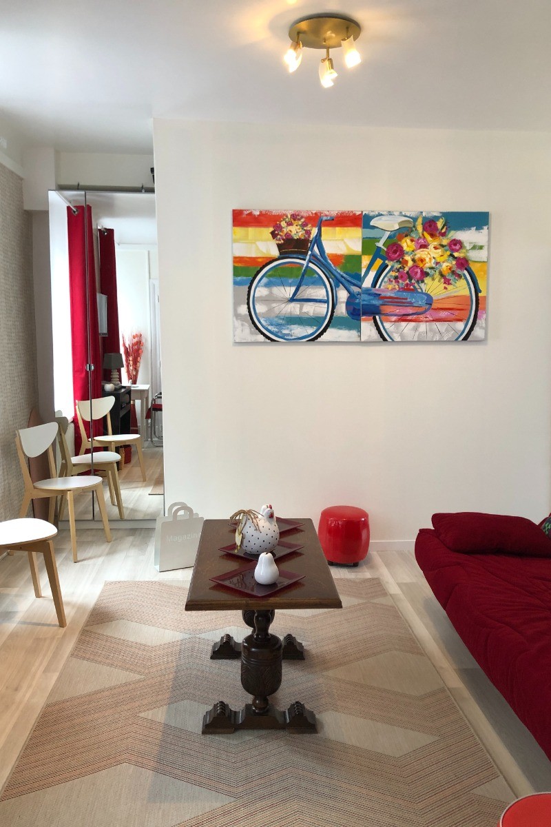 Voici votre séjour, agréable par sa superficie et ses couleurs harmonieuse+canapé lit en 140