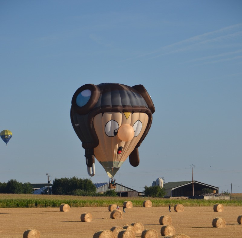 Une drôle de montgolfière du MAB se pose dans un champ derrière nos gites.