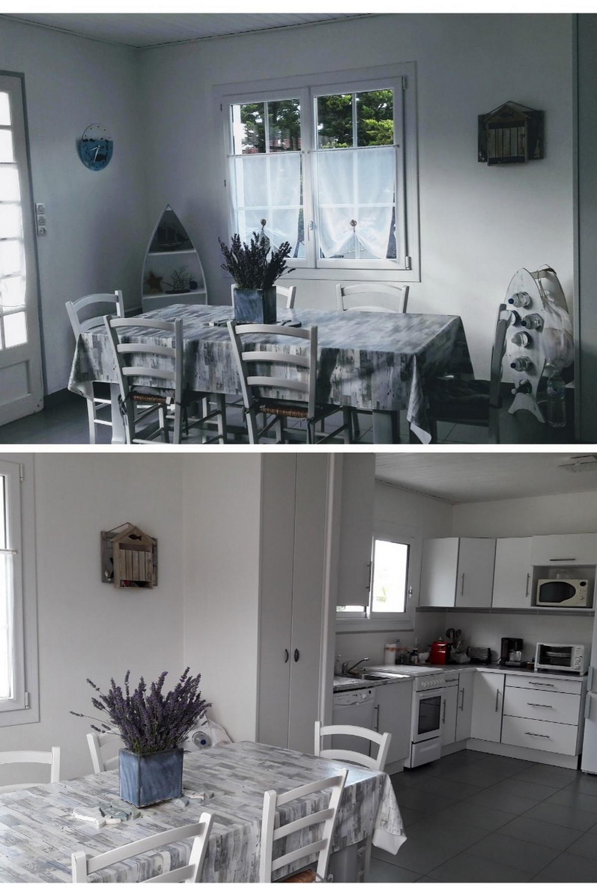 Cuisine aménagée et coin repas - ambiance mer