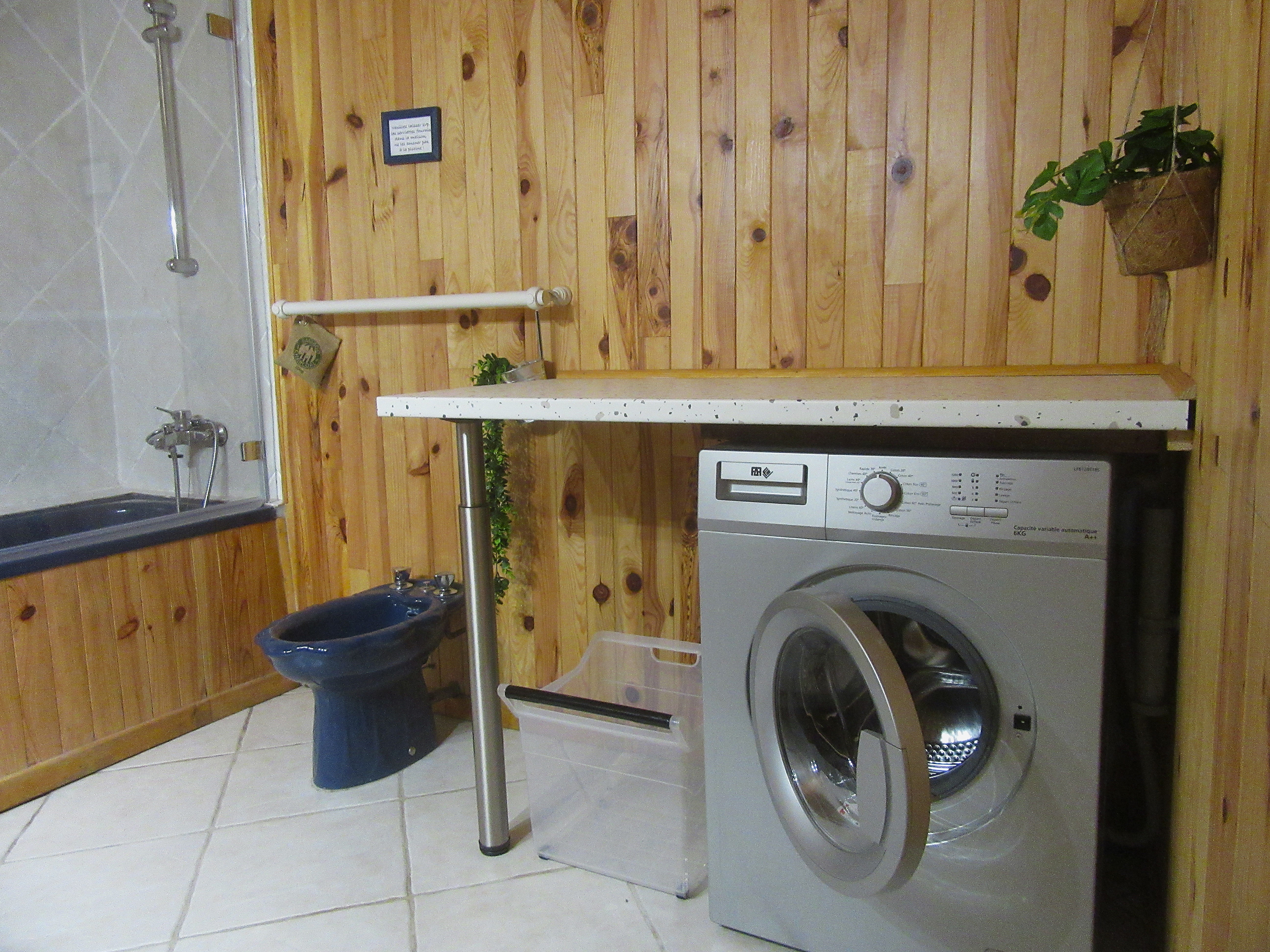 Salle de bain avec lave-linge et bidet