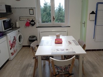 la cuisine avec vue sur les sapins