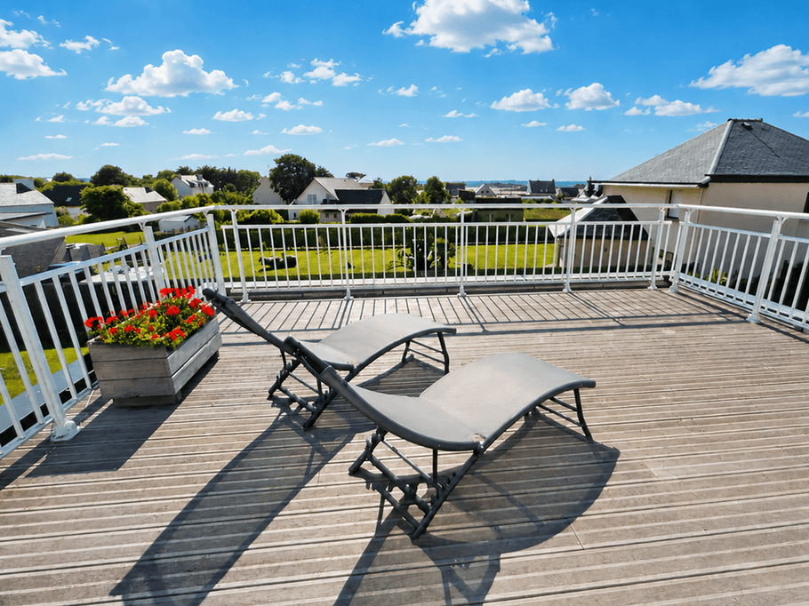 Large private balcony terrace at the Valandrey guest room with sea view