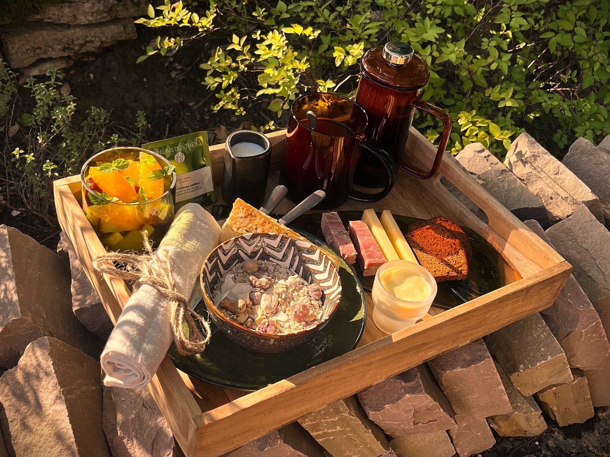An organic, homemade Burgundian-style continental breakfast