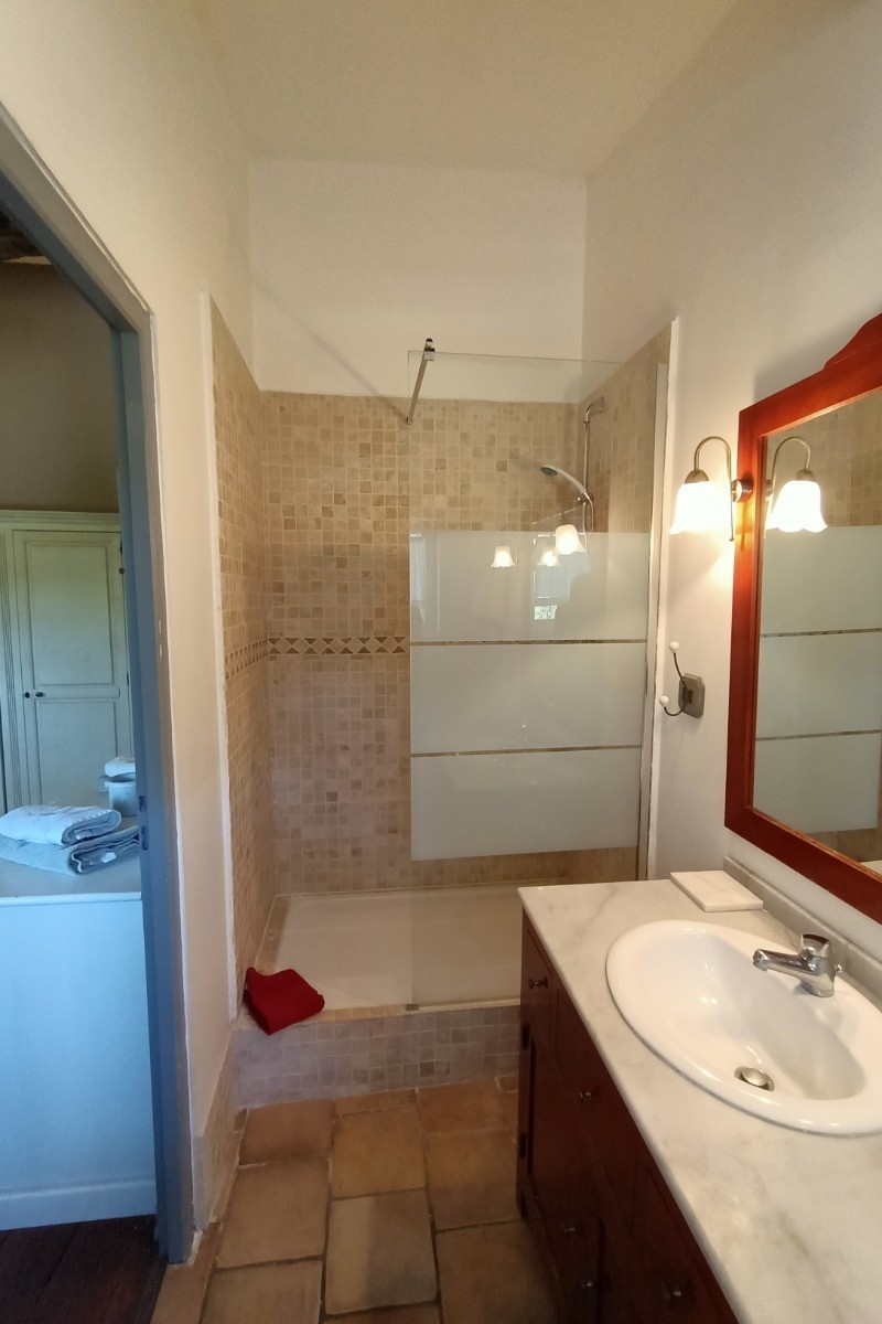 La salle d'eau de la chambre rouge