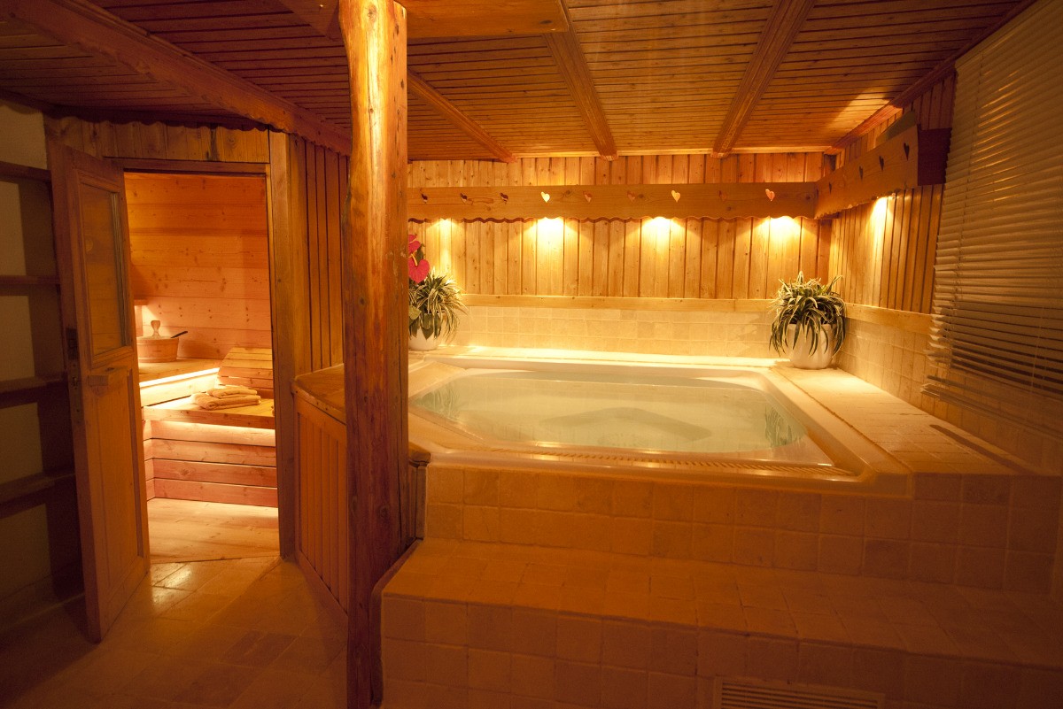 Salle Sauna et Spa. Double douche, toilettes