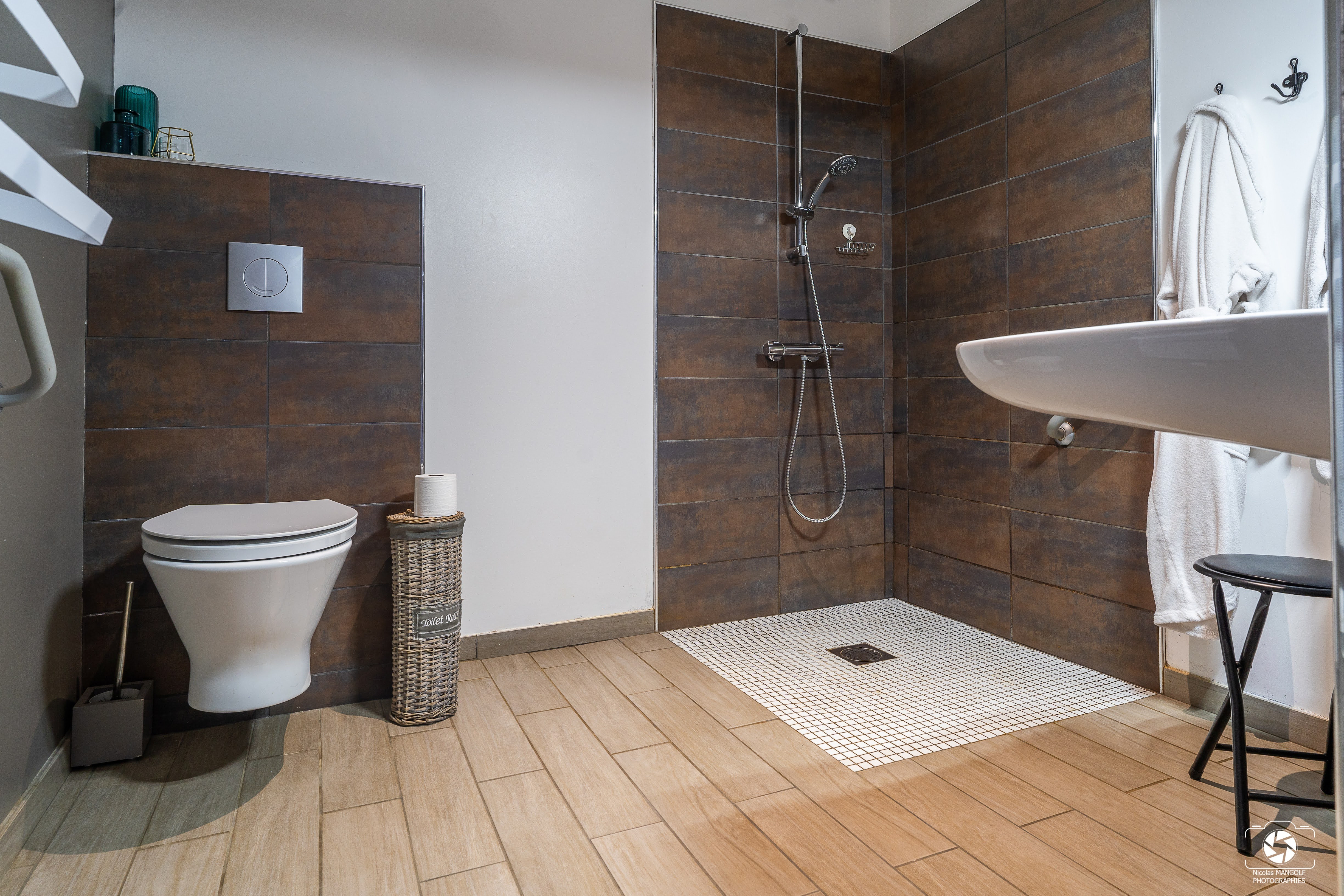 bathroom for the disabled with walk-in shower