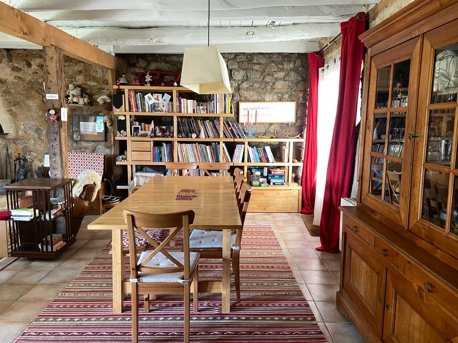 the dining room (opposite the entrance)
