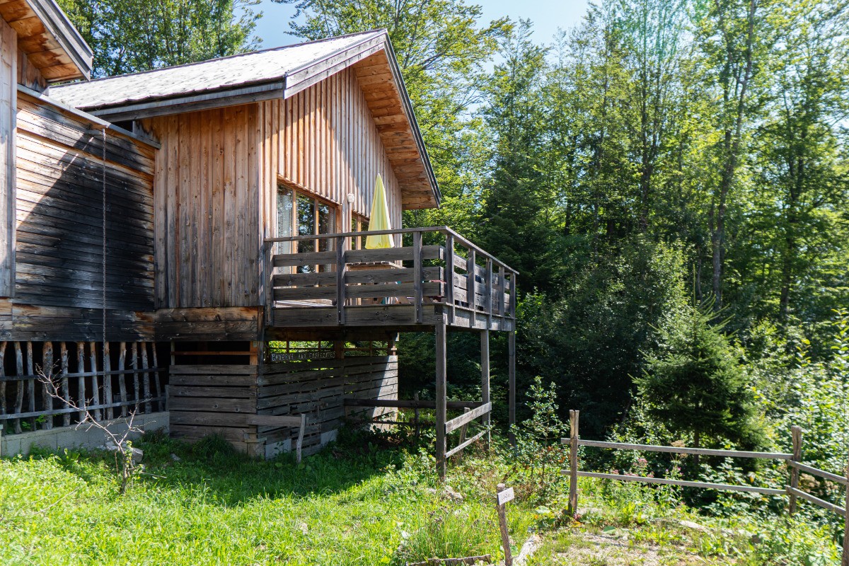 Terrasse et chalet hiver vue du jardin