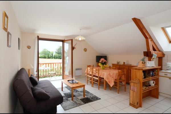 Salon et espace repas lumineux accès balcon