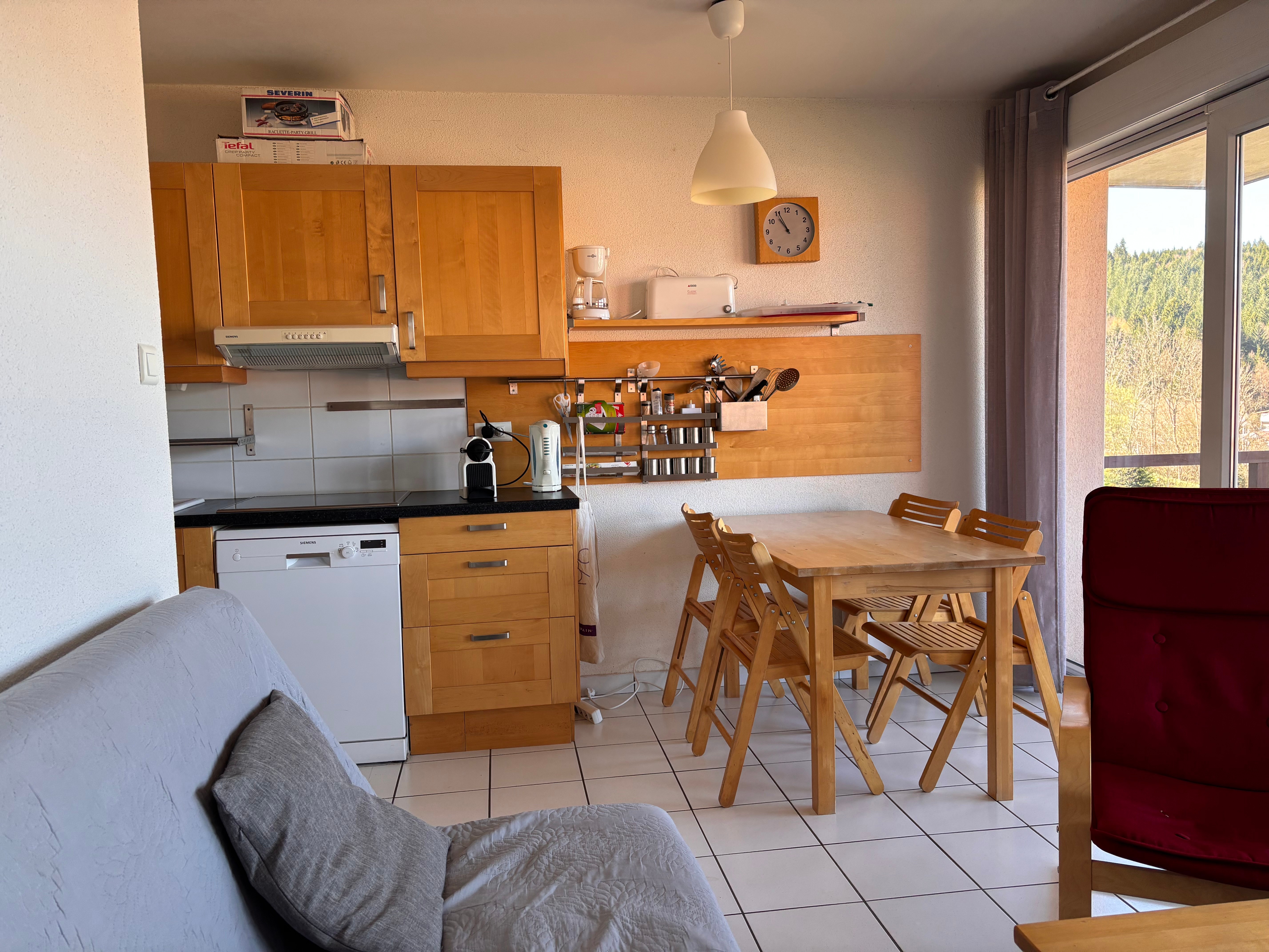 Kitchen opening onto living room - Apartment with terrace in Gérardmer