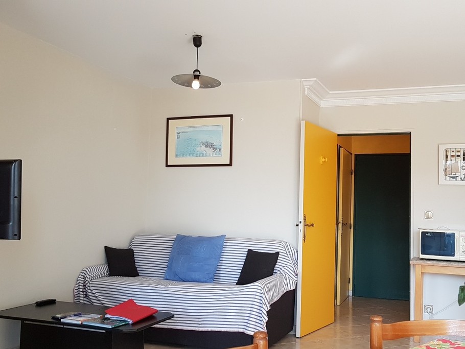 L'espace salon et l'entrée - Appartement "Au pied des Vagues" à Saint-Enogat